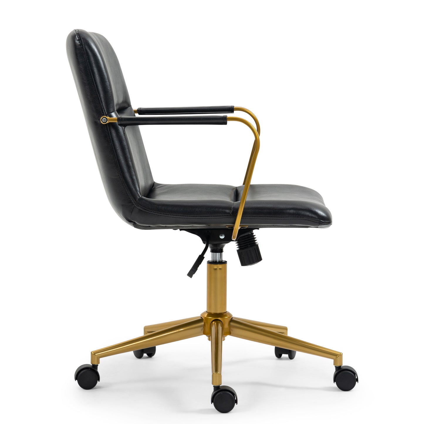 Azel Black Faux Leather Office Chair with Gold Wheel Base