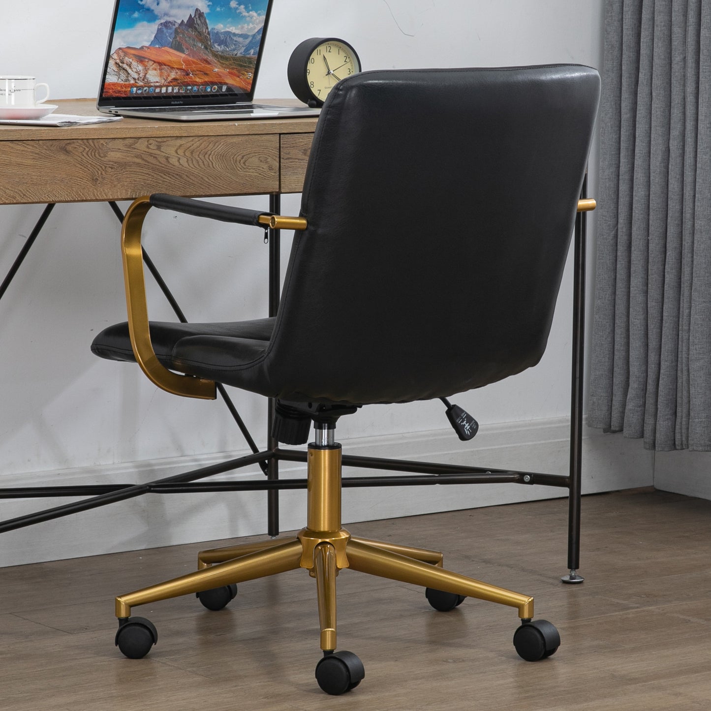 Azel Black Faux Leather Office Chair with Gold Wheel Base