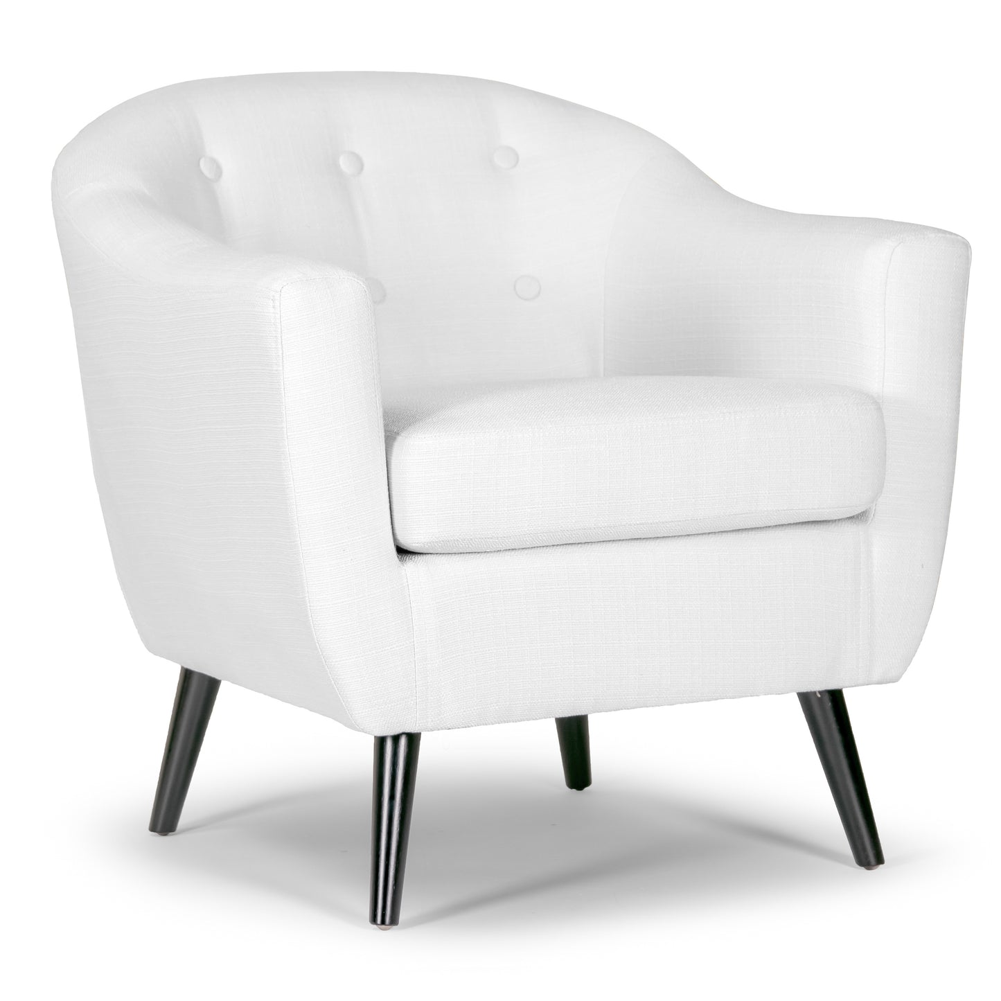 Alena Cream Fabric Arm Chair with Button Back and Black Wood Legs