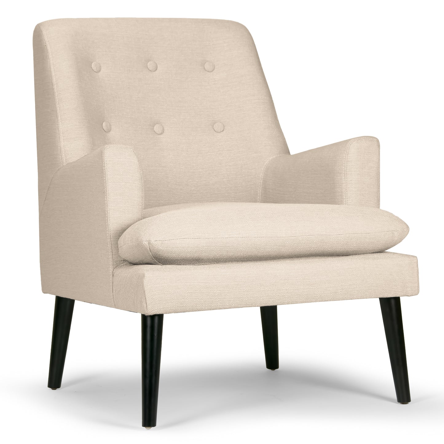 Alexa Beige Fabric Arm Chair with Button Tufting and Square Back