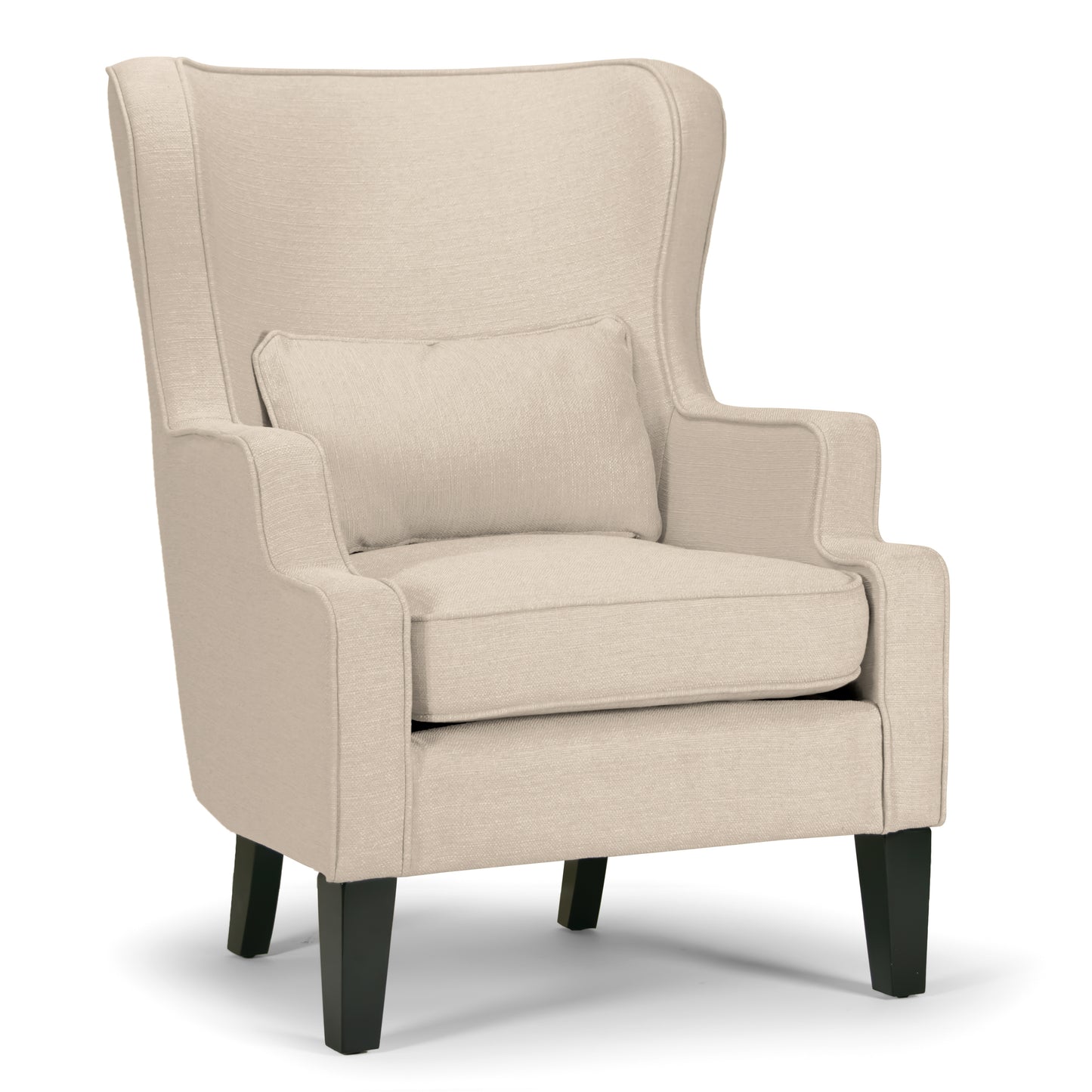 Aletta Beige Fabric High-back Wing Chair with Removable Seat Cushion and Pillow