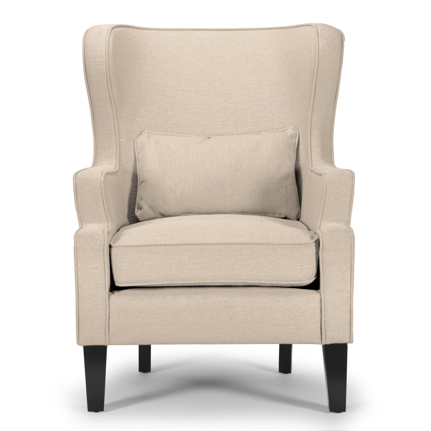 Aletta Beige Fabric High-back Wing Chair with Removable Seat Cushion and Pillow