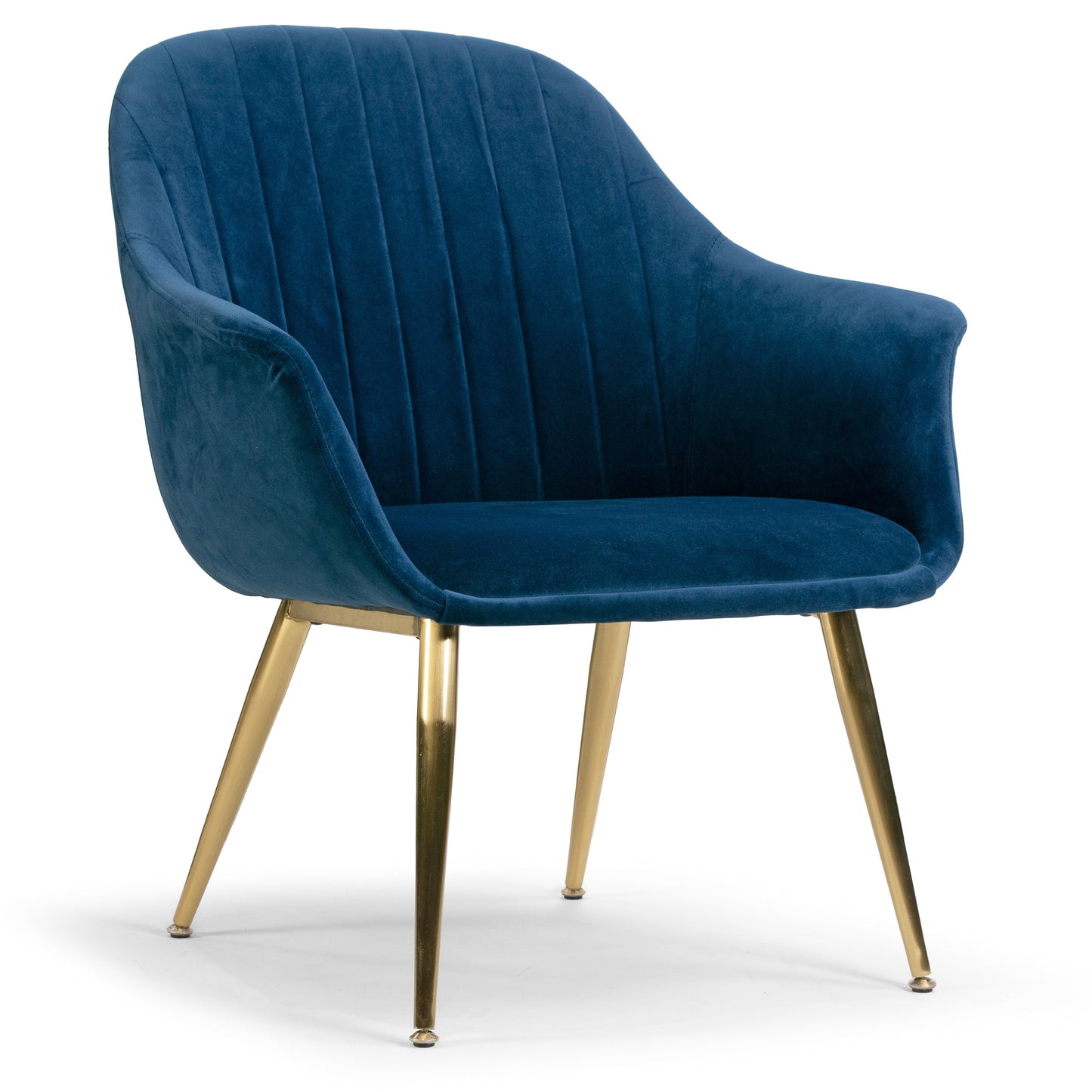 Angela Blue Velvet Accent Chair with Golden Metal Legs Stitching Accent
