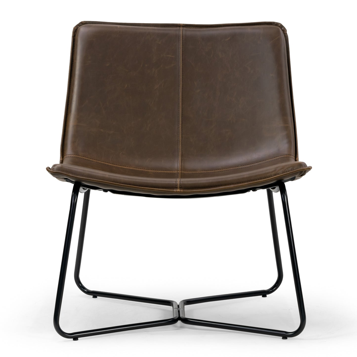 Anwar Brown Faux Leather Wide Seating Accent Chair with Metal Legs