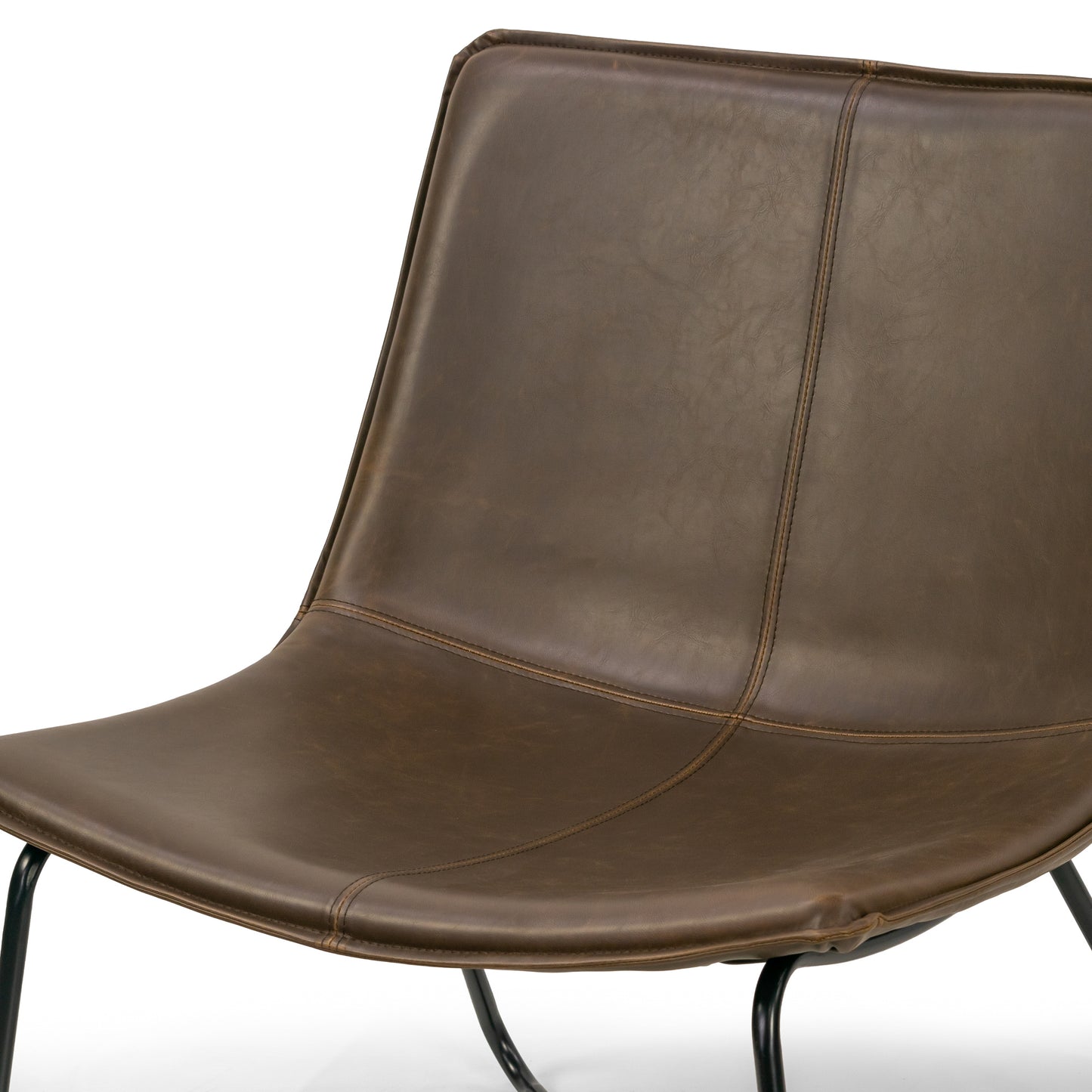 Anwar Brown Faux Leather Wide Seating Accent Chair with Metal Legs