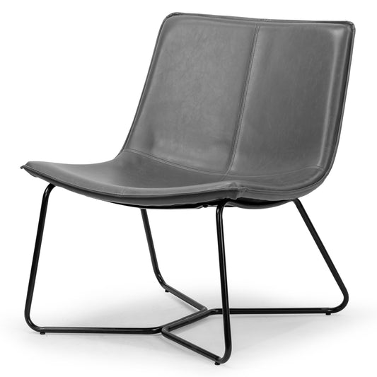 Anwar Grey Faux Leather Wide Seating Accent Chair with Metal Legs