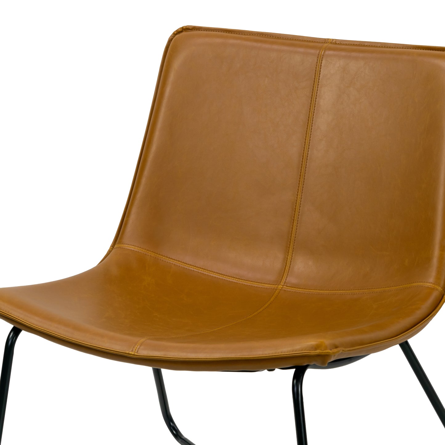 Anwar Light Brown Faux Leather Wide Seating Accent Chair with Metal Legs
