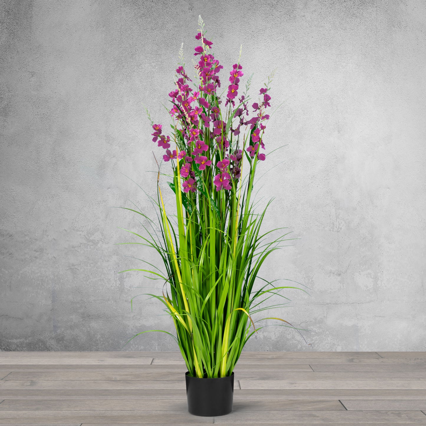 5 Feet High Artificial Reed with Decorative Dark Mauve Flowers
