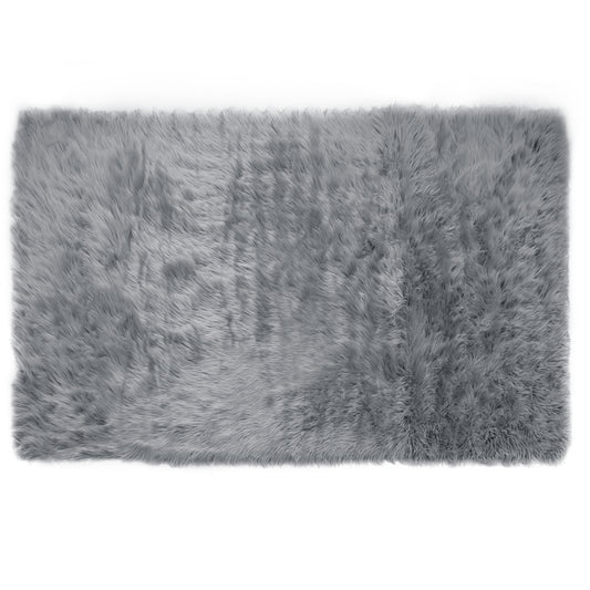 Aileen Faux Sheepskin Fur Area Rug Grey Rectangular 7x5