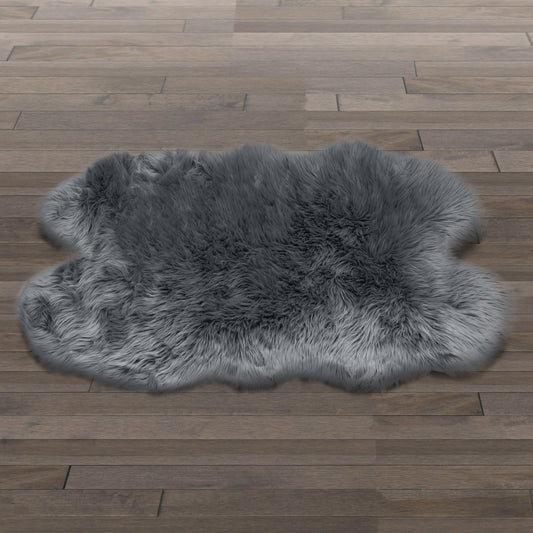 Ailsa Faux Sheepskin Fur Area Rug Runner Animal-hide Shape Grey 5x3