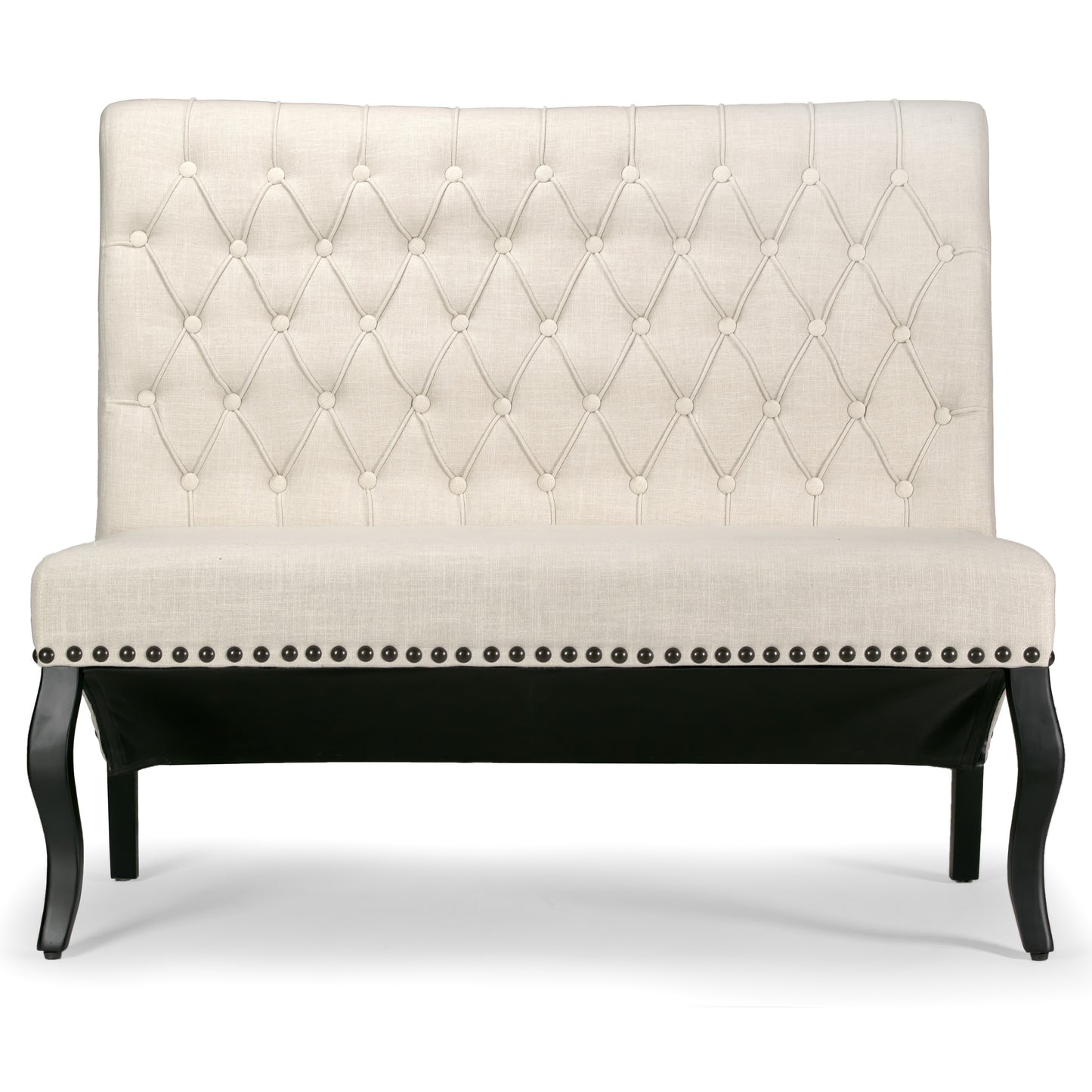 Alisa Beige Upholstered Settee Banquette Bench Loveseat with Button Tufting