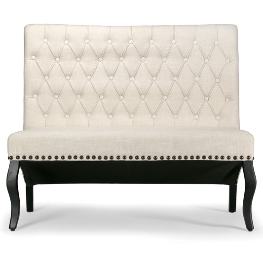 Alisa Beige Upholstered Settee Banquette Bench Loveseat with Button Tufting