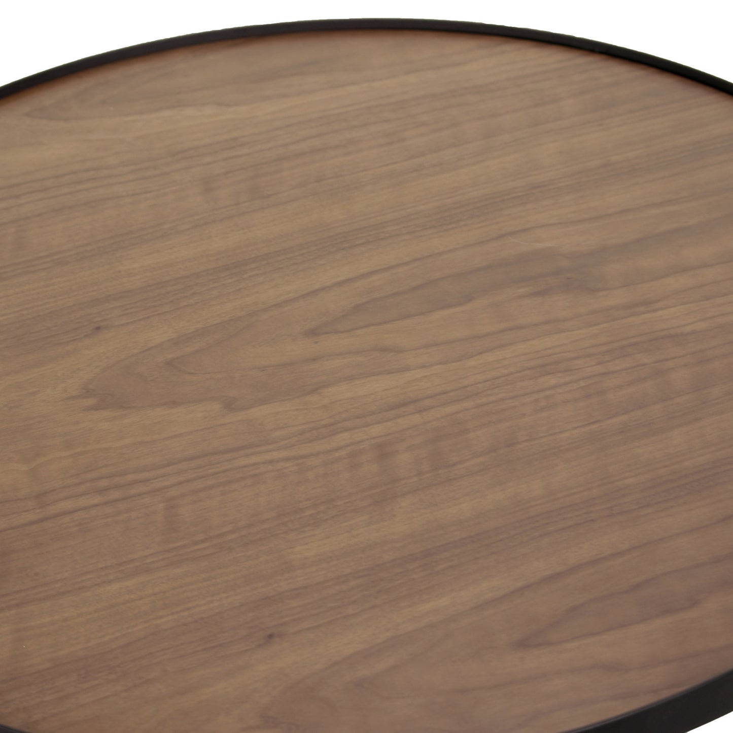 Ailsa Walnut Brown Round Rimmed Wooden Coffee Table with Black Metal Frame