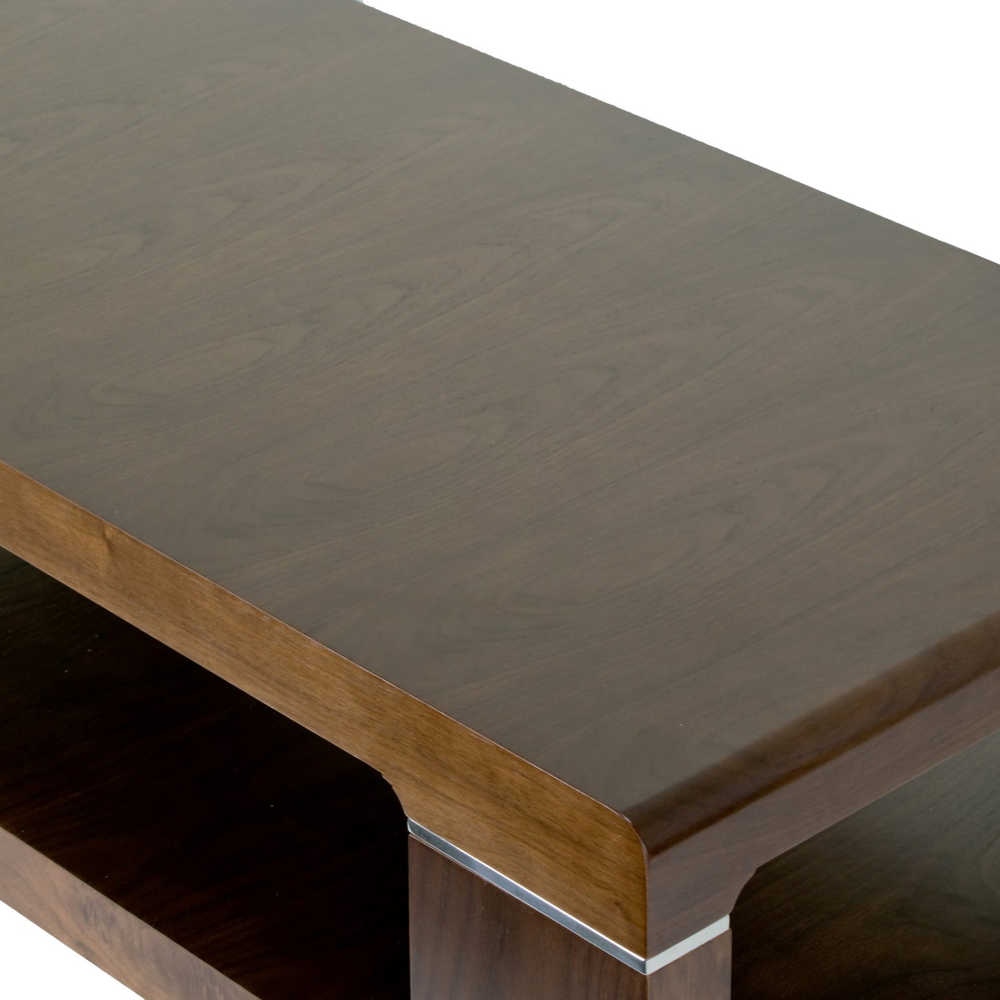 Airlie Walnut Color Modern Coffee Table with Silver Metal Accent
