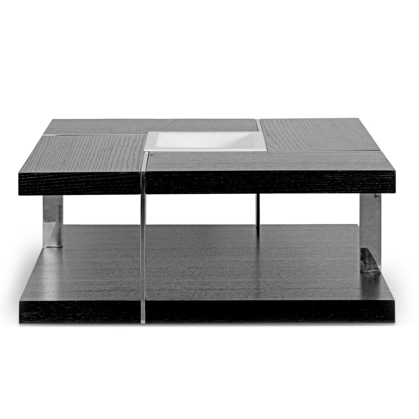 Airi Black Square Coffee Table with Modern White Tray Center and Metal Accent Legs