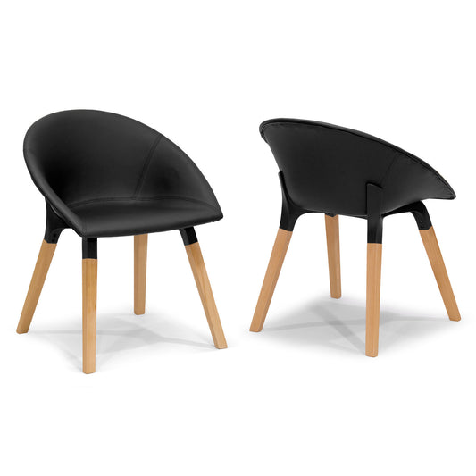 Adia Mid-century Retro Modern Black PU Leather Chair with Beech Legs (Set of 2)