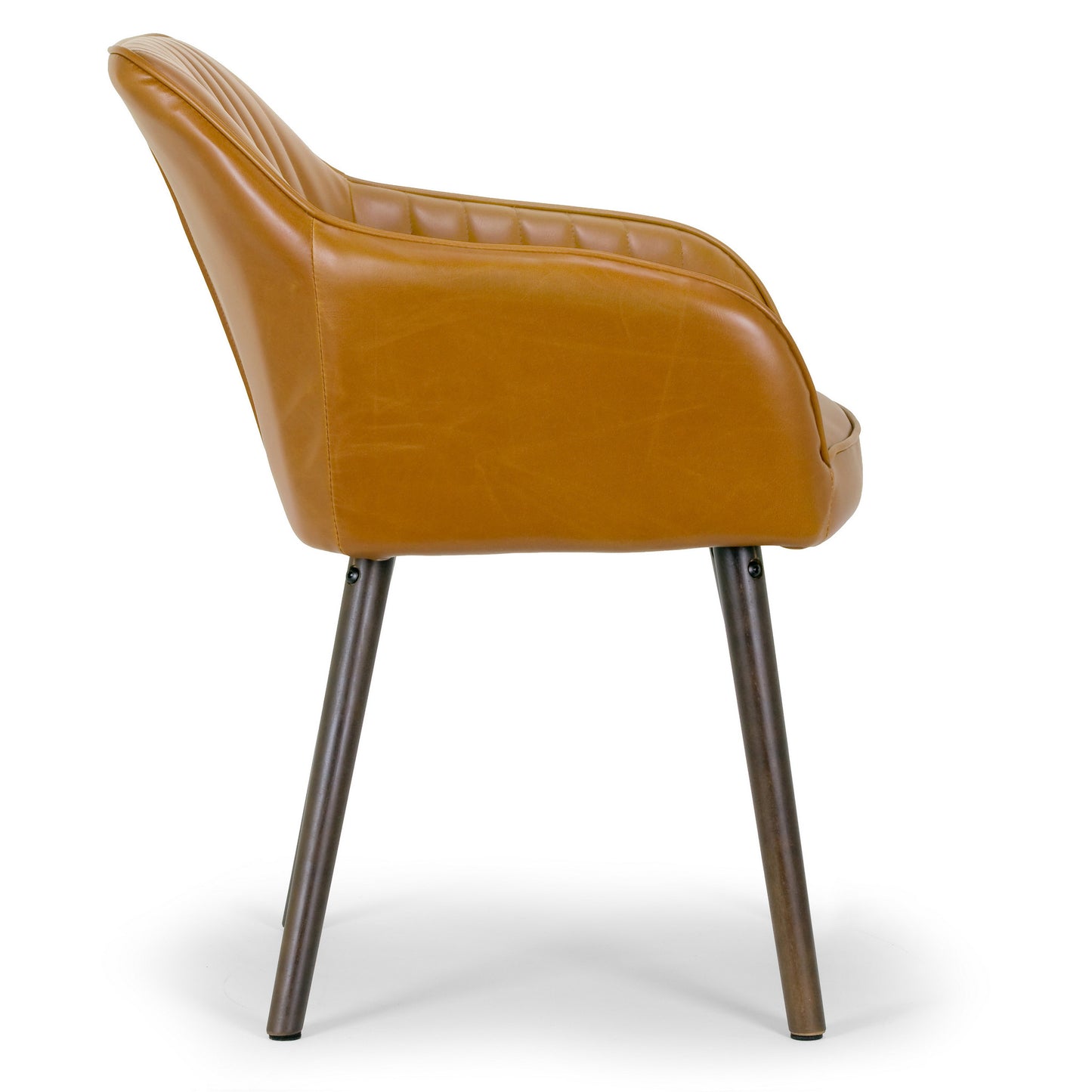 Set of 2 Alaura Arm Chair in Caramel Brown Faux Leather with Beech Legs