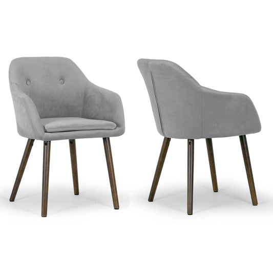 Set of 2 Alba Grey Velvet Arm Chair with Decorative Buttons Beech Legs