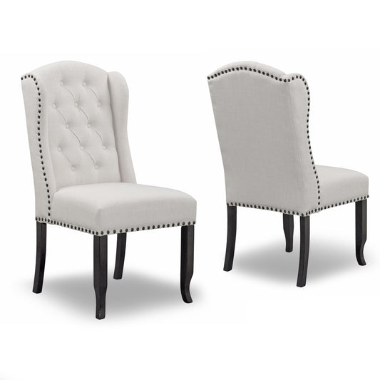 Set of 2 Alen Beige Fabric Dining Chair Wing Chair with Tufted Buttons and Nail Heads