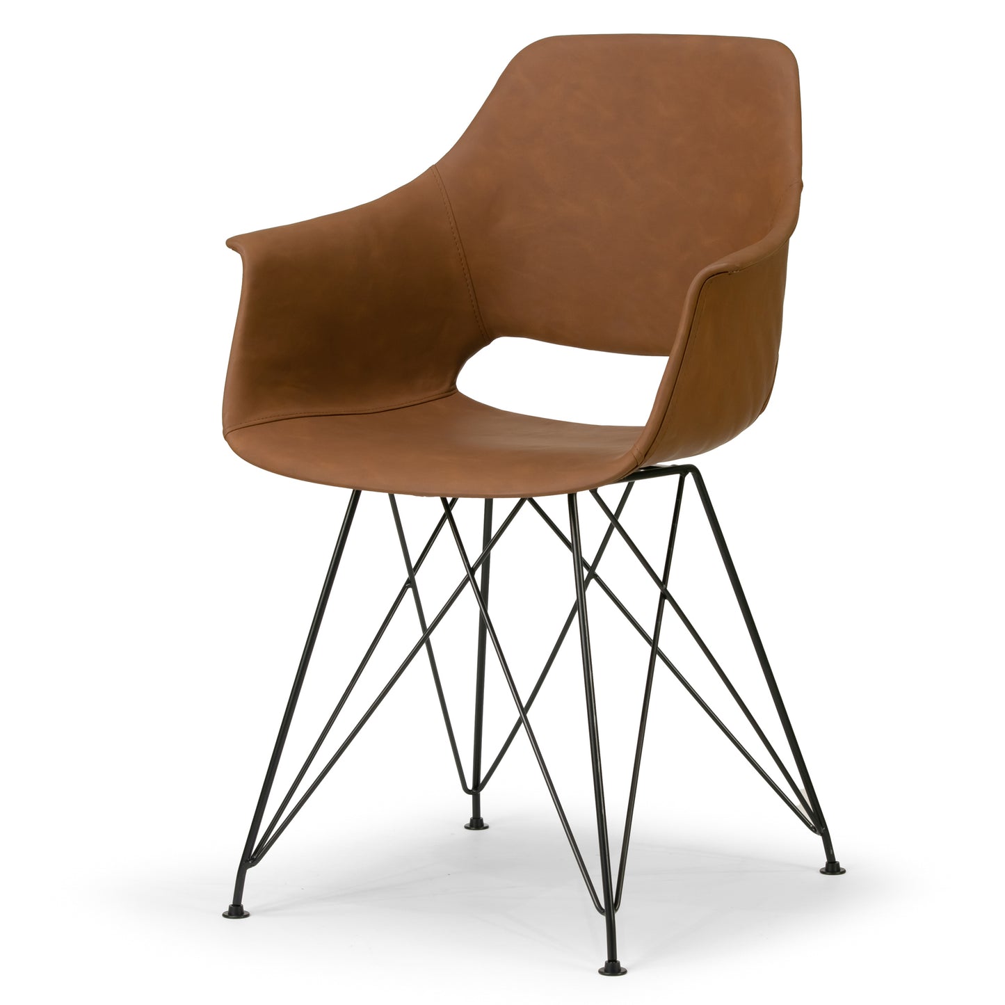 Set of 2 Alora Retro Modern Caramel Brown Arm Chair with Black Steel Legs