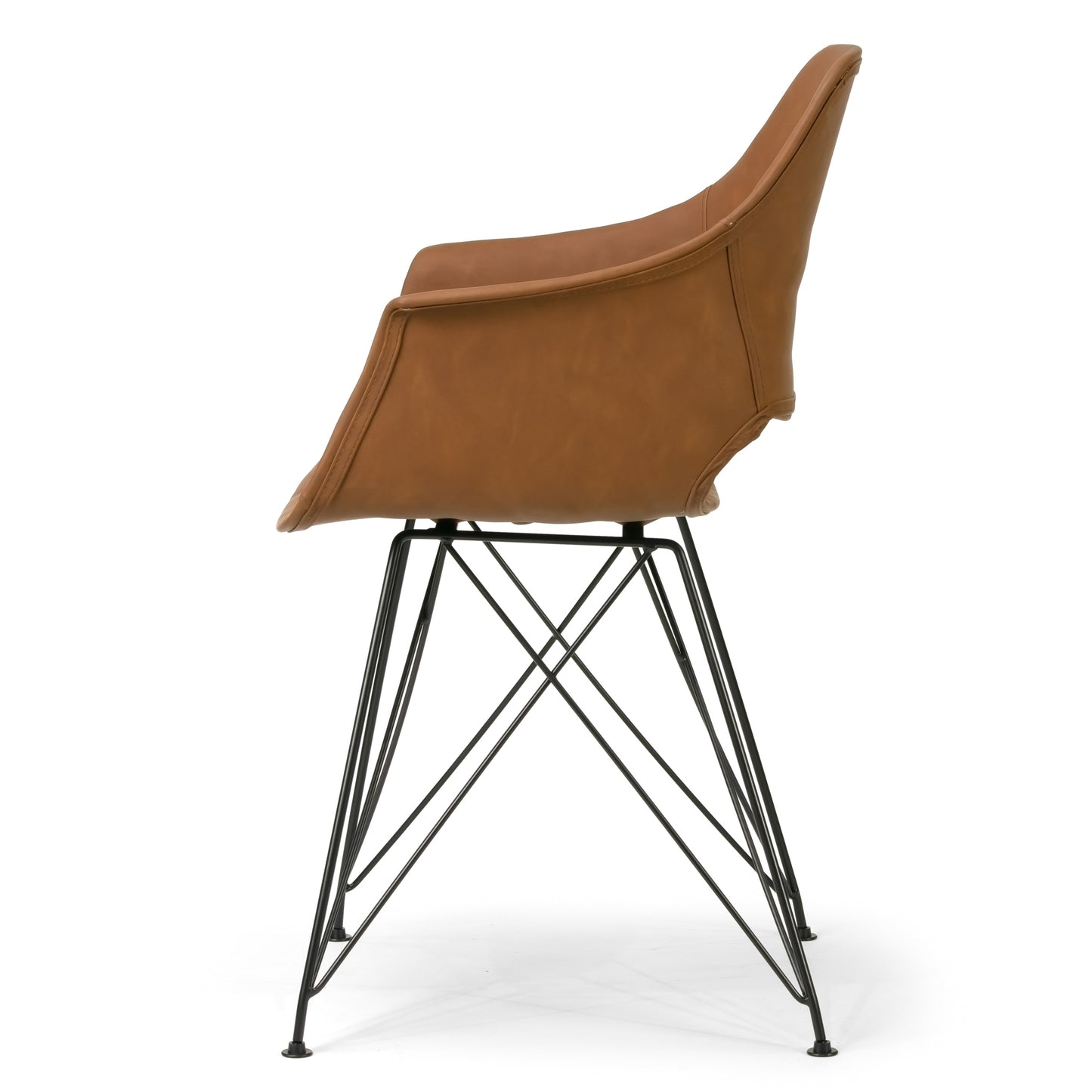 Set of 2 Alora Retro Modern Caramel Brown Arm Chair with Black Steel Legs