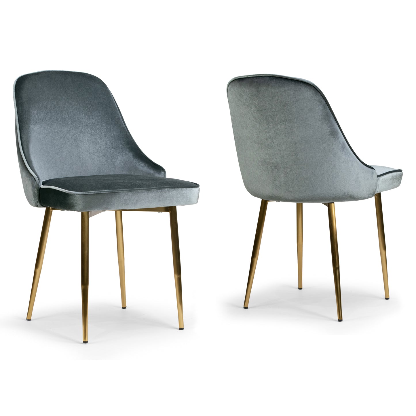 Set of 2 Alpha Grey Velvet Chair with Brushed Golden Steel Legs