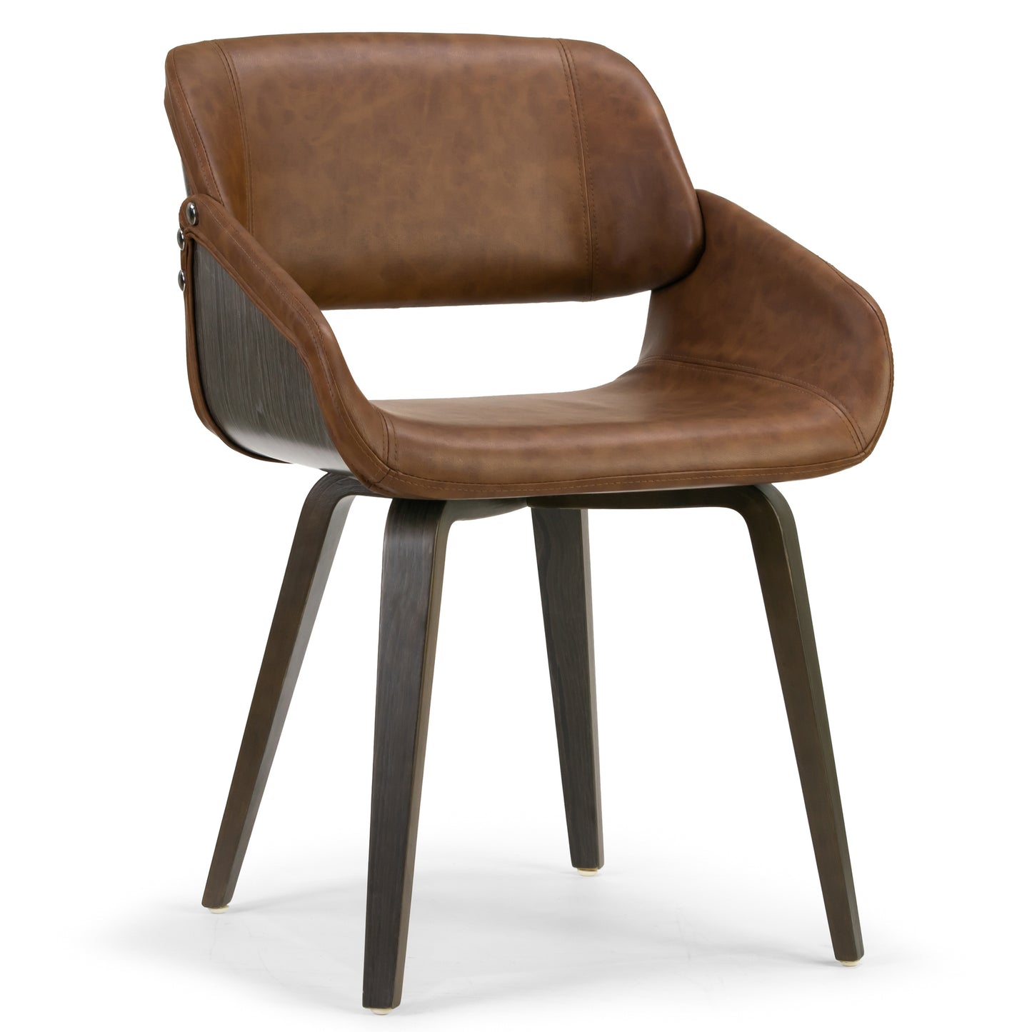 Amal Brown Upholstered Dining Chair with Grey Wood Accent and Bentwood Legs