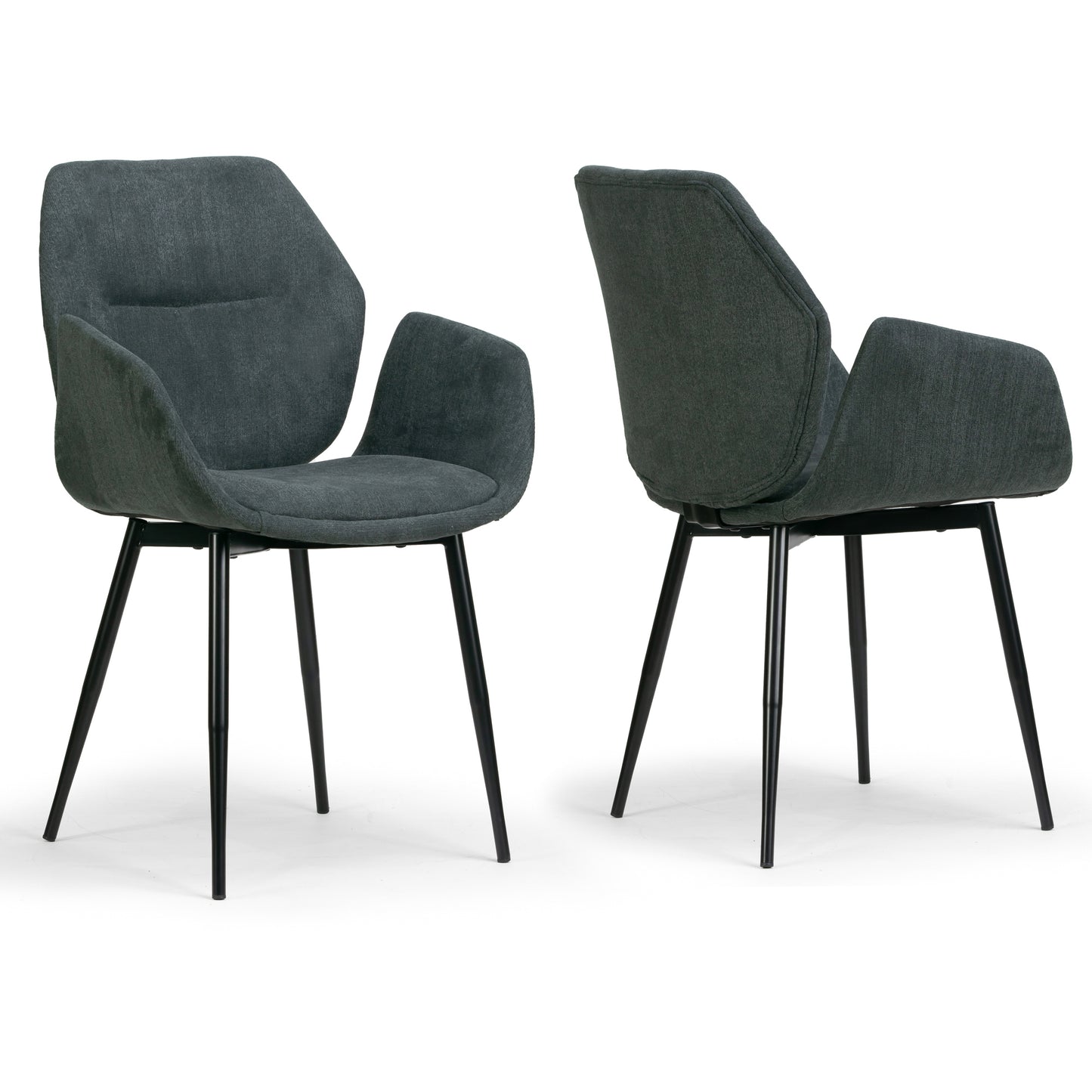 Set of 2 Amari Grey Velvety Fabric Dining Chair with Black Metal Legs