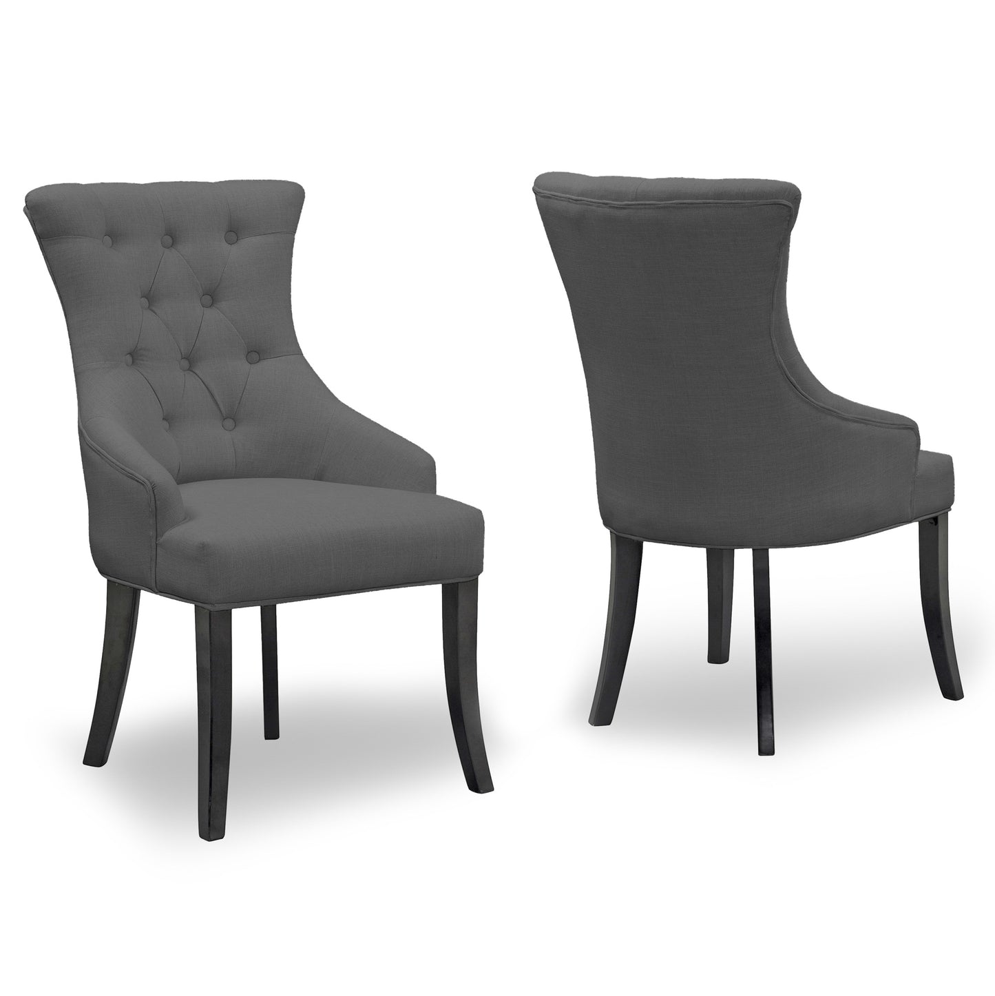 Set of 2 Alei Grey Fabric Dining Chair Wing Chair with Tufted Buttons