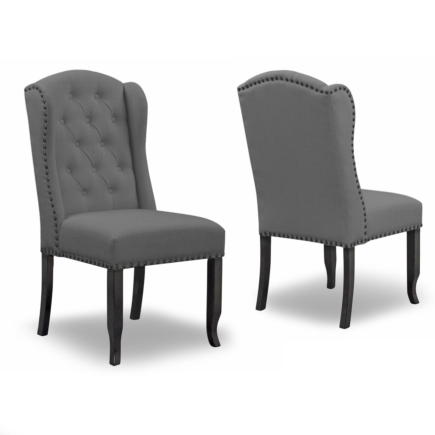 Set of 2 Alen Grey Fabric Dining Chair Wing Chair with Tufted Buttons and Nail Heads