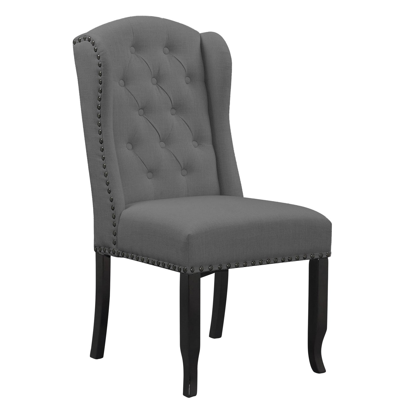 Set of 2 Alen Grey Fabric Dining Chair Wing Chair with Tufted Buttons and Nail Heads