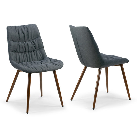 Set of 2 Amita Grey Fabric Dining Chair with Pleat Details and Brown Metal Legs