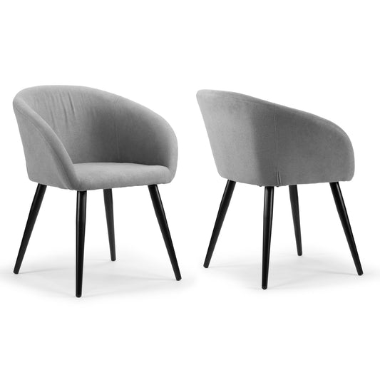 Set of 2 Amma Grey Fabric Arm Chair with Black Metal Legs