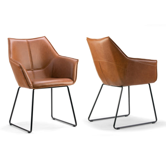 Set of 2 Amna Brown Arm Chair with Black Metal Legs