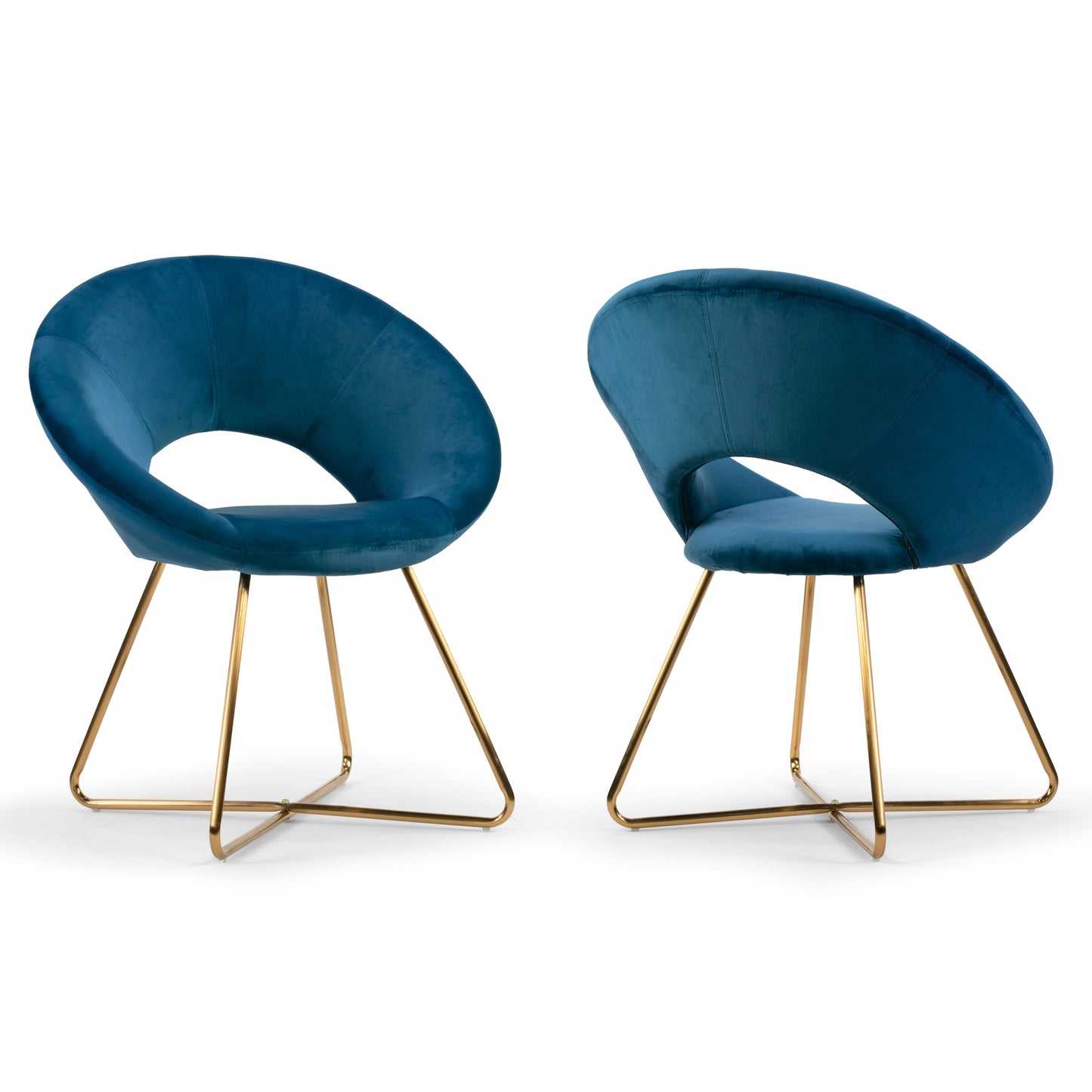 Set of 2 Amor Blue Velvet Dining Chair with Golden Metal Legs