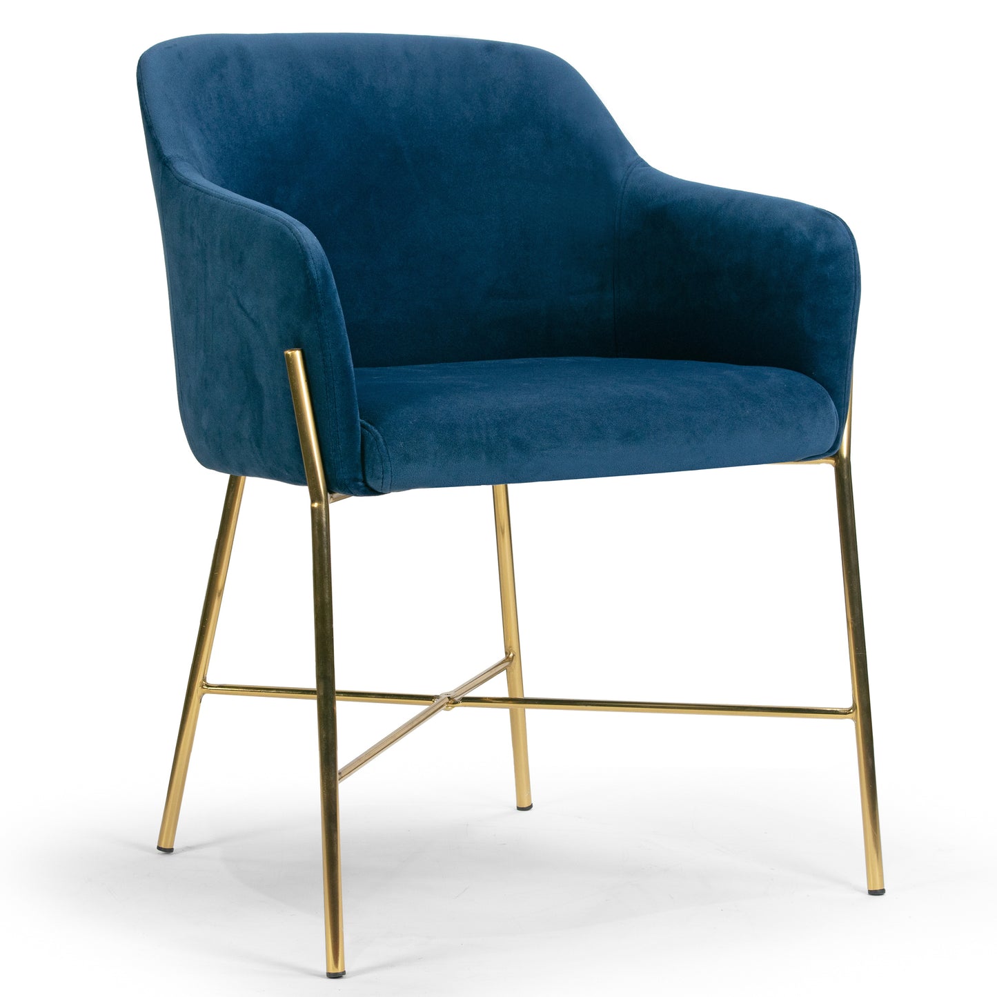 Ana Blue Velvet Arm Dining Chair with Golden Metal Legs