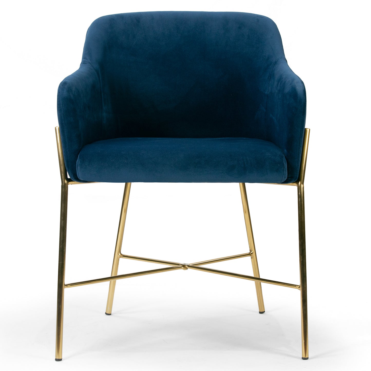 Ana Blue Velvet Arm Dining Chair with Golden Metal Legs
