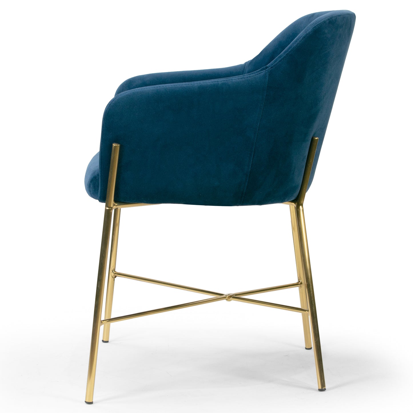 Ana Blue Velvet Arm Dining Chair with Golden Metal Legs