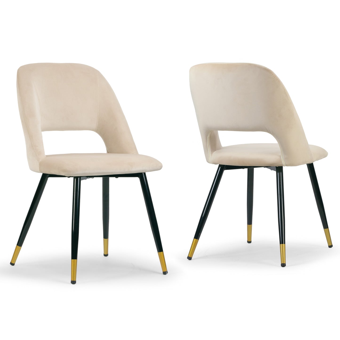 Set of 2 Ania Beige Velvet Dining Chair with Golden Accented Metal Legs