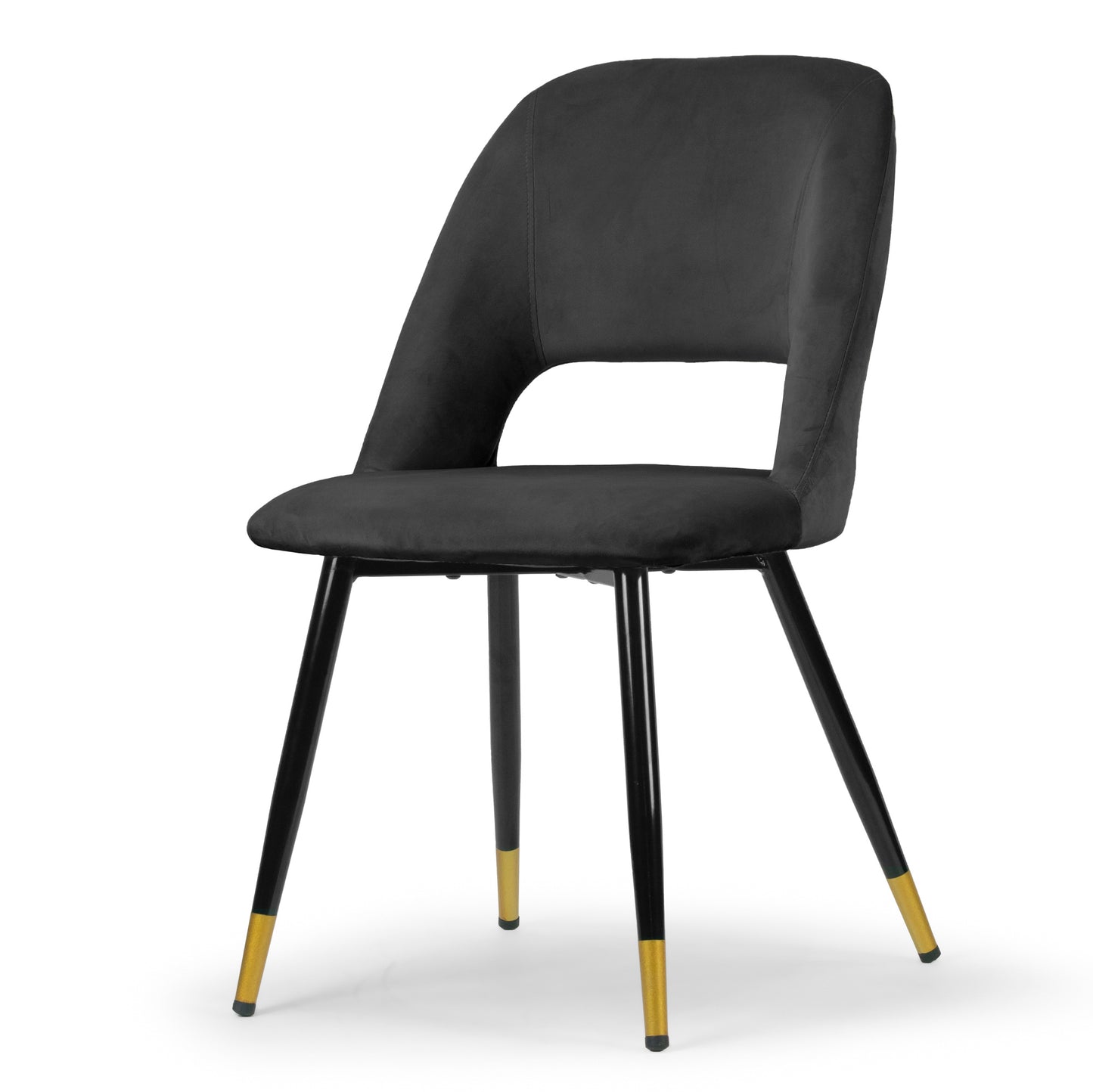 Set of 2 Ania Black Velvet Dining Chair with Golden Accented Metal Legs