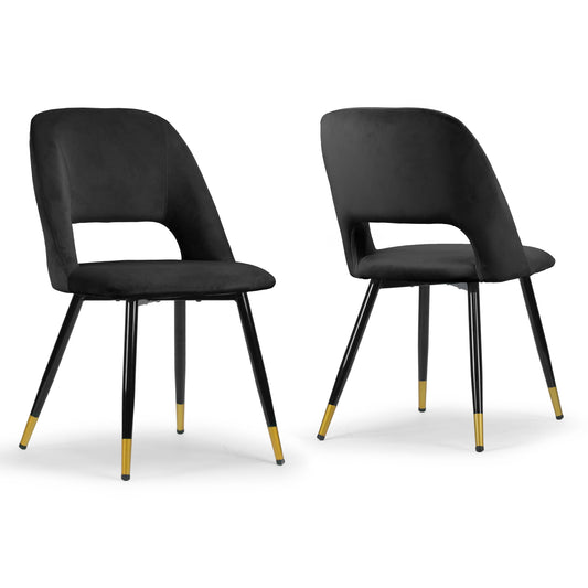 Set of 2 Ania Black Velvet Dining Chair with Golden Accented Metal Legs