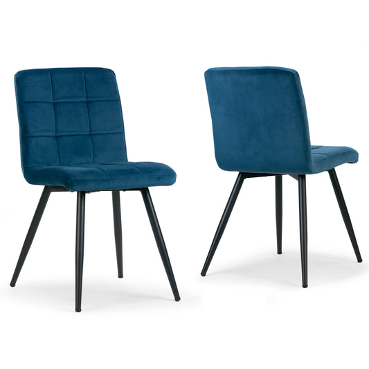 Set of 2 Anika Blue Velvet Dining Chair with Stitching and Black Metal Legs
