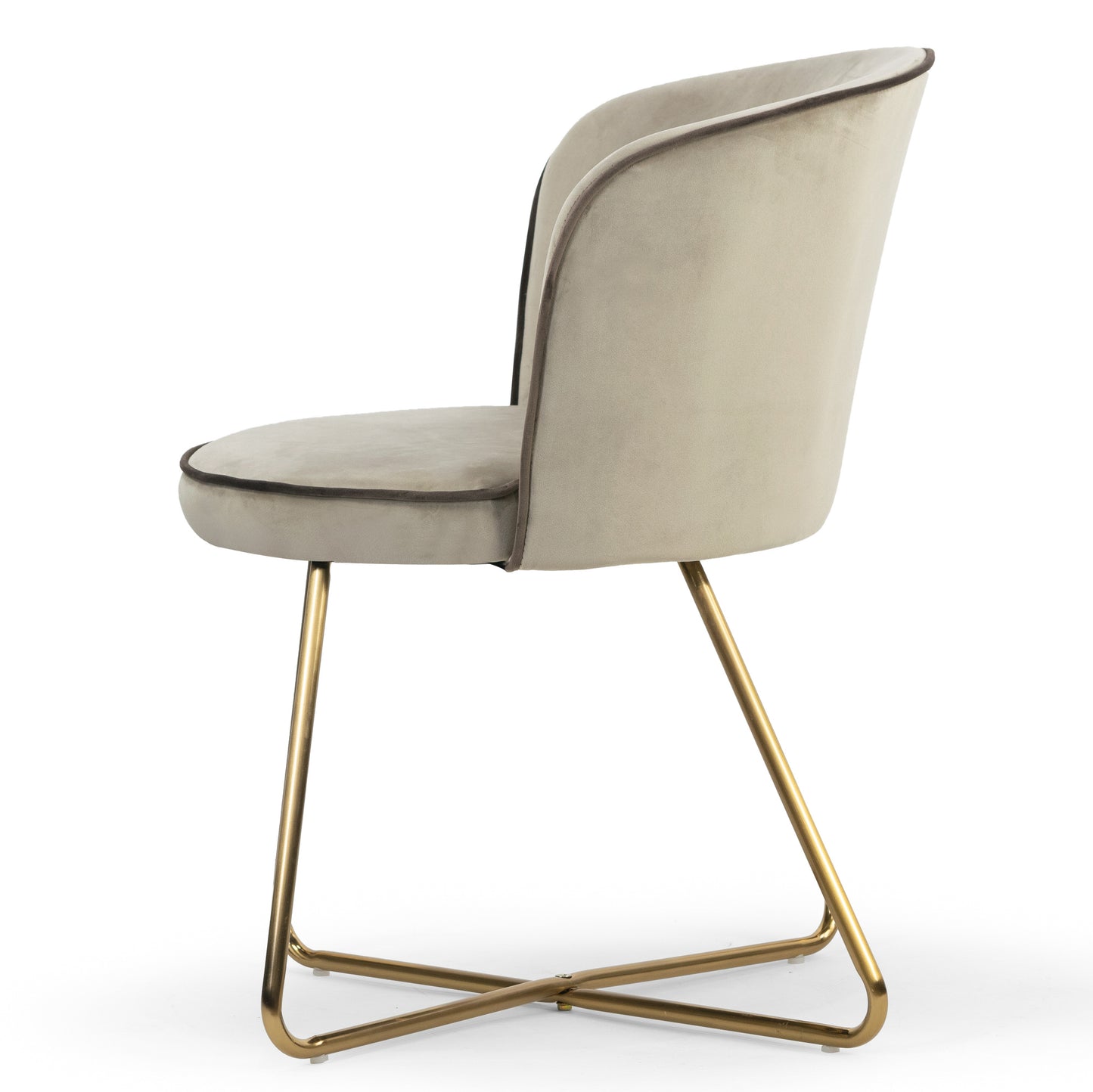 Set of 2 Anila Beige Velvet Dining Chair with Contrasting Piping and Golden Metal Legs
