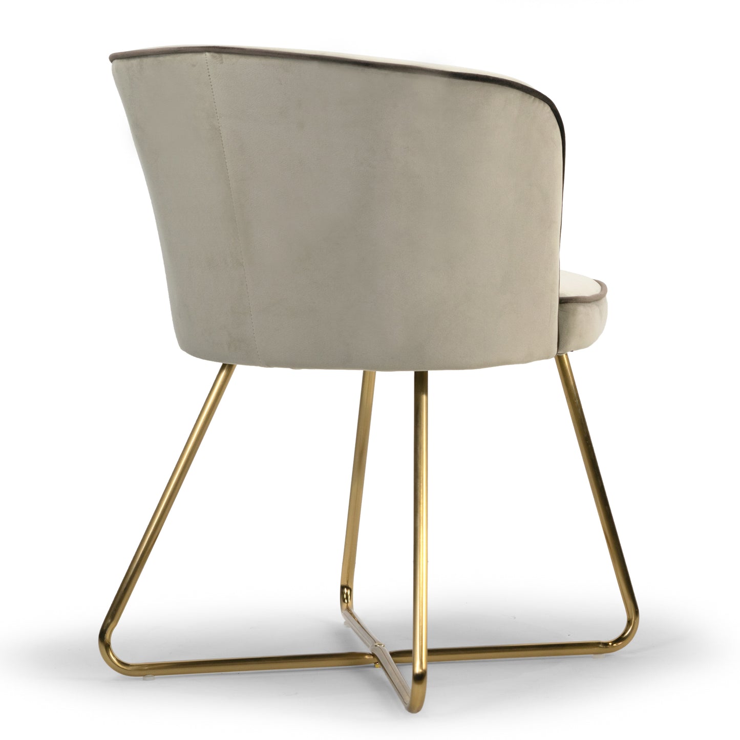 Set of 2 Anila Beige Velvet Dining Chair with Contrasting Piping and Golden Metal Legs