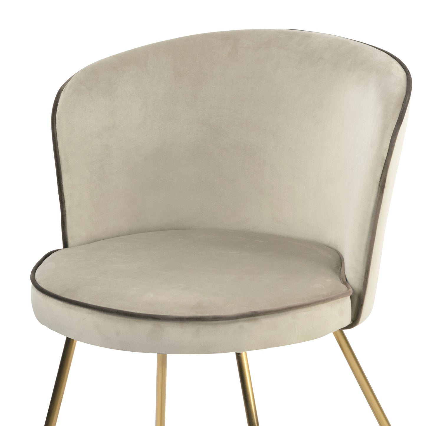 Set of 2 Anila Beige Velvet Dining Chair with Contrasting Piping and Golden Metal Legs