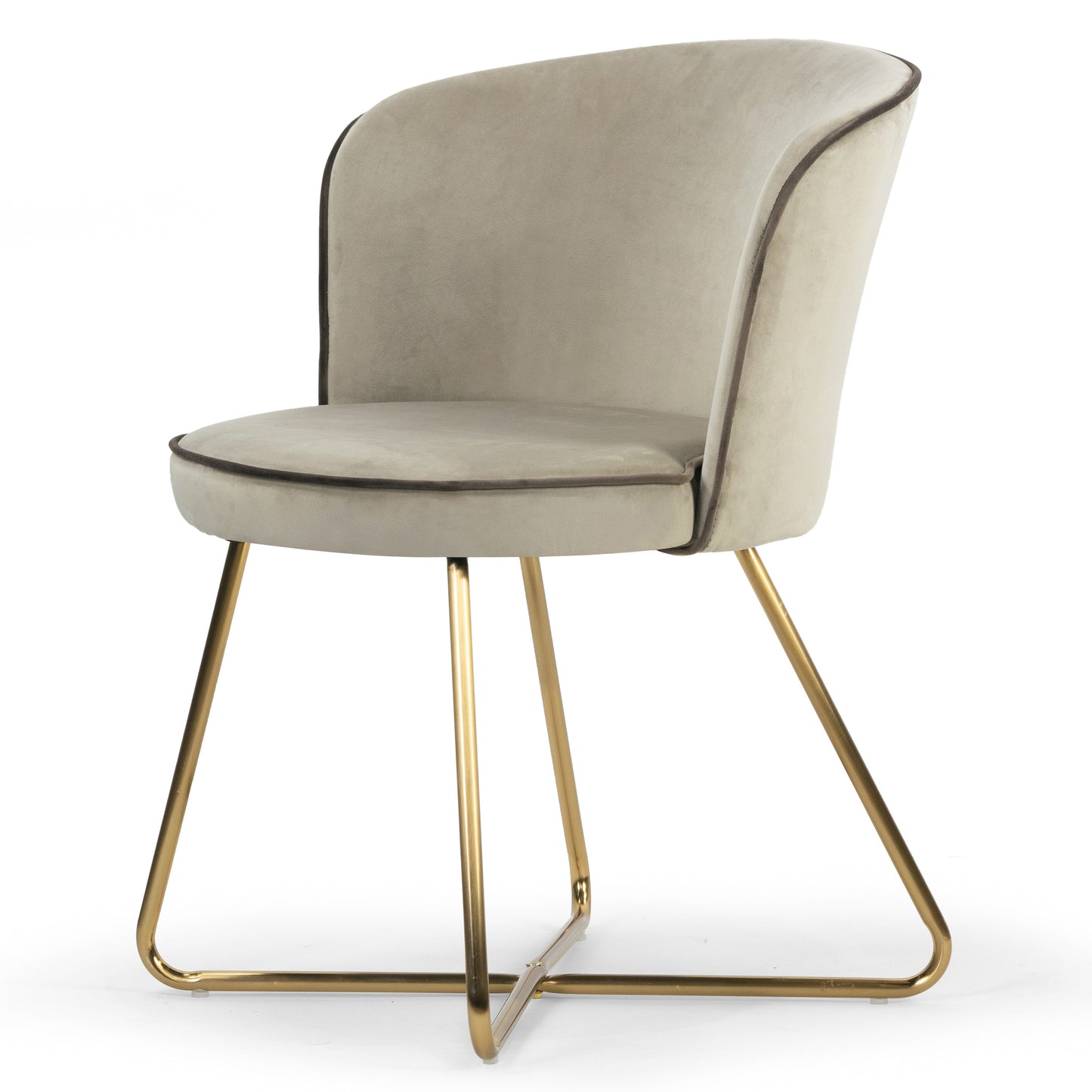 Set of 2 Anila Beige Velvet Dining Chair with Contrasting Piping and Golden Metal Legs