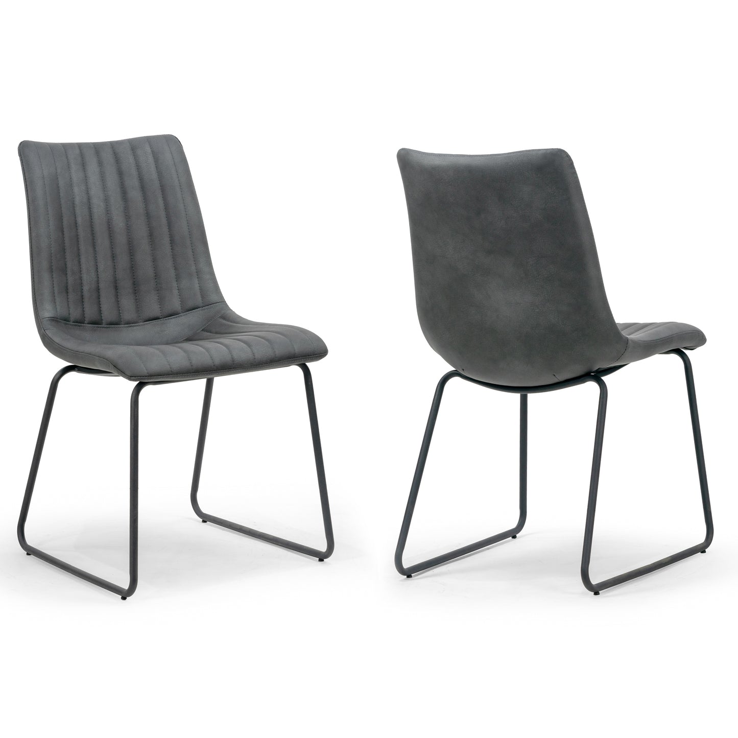 Set of 2 Arash Grey Distressed Faux Leather Dining Chair with Decorative Stitching