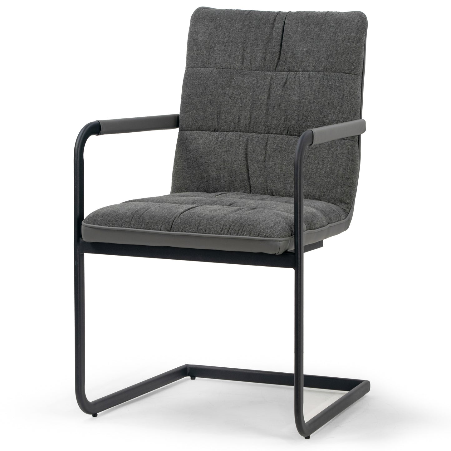 Set of 2 Araya Grey Modern Fabric Arm Chair with Black Metal Legs