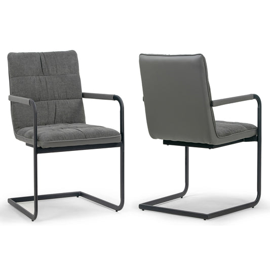 Set of 2 Araya Grey Modern Fabric Arm Chair with Black Metal Legs