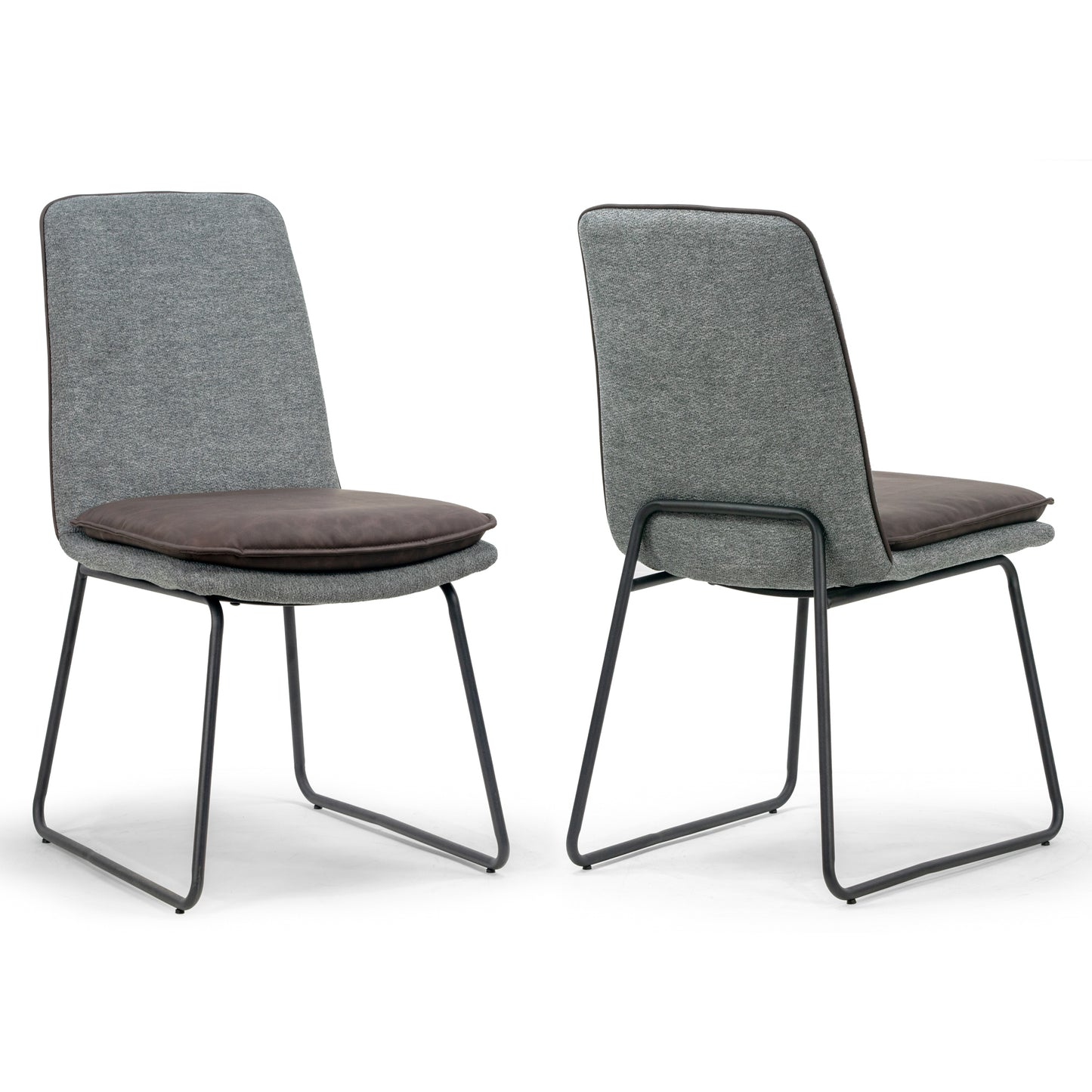 Set of 2 Arch Grey Fabric Dining Chair with Brown Cushion and Piping